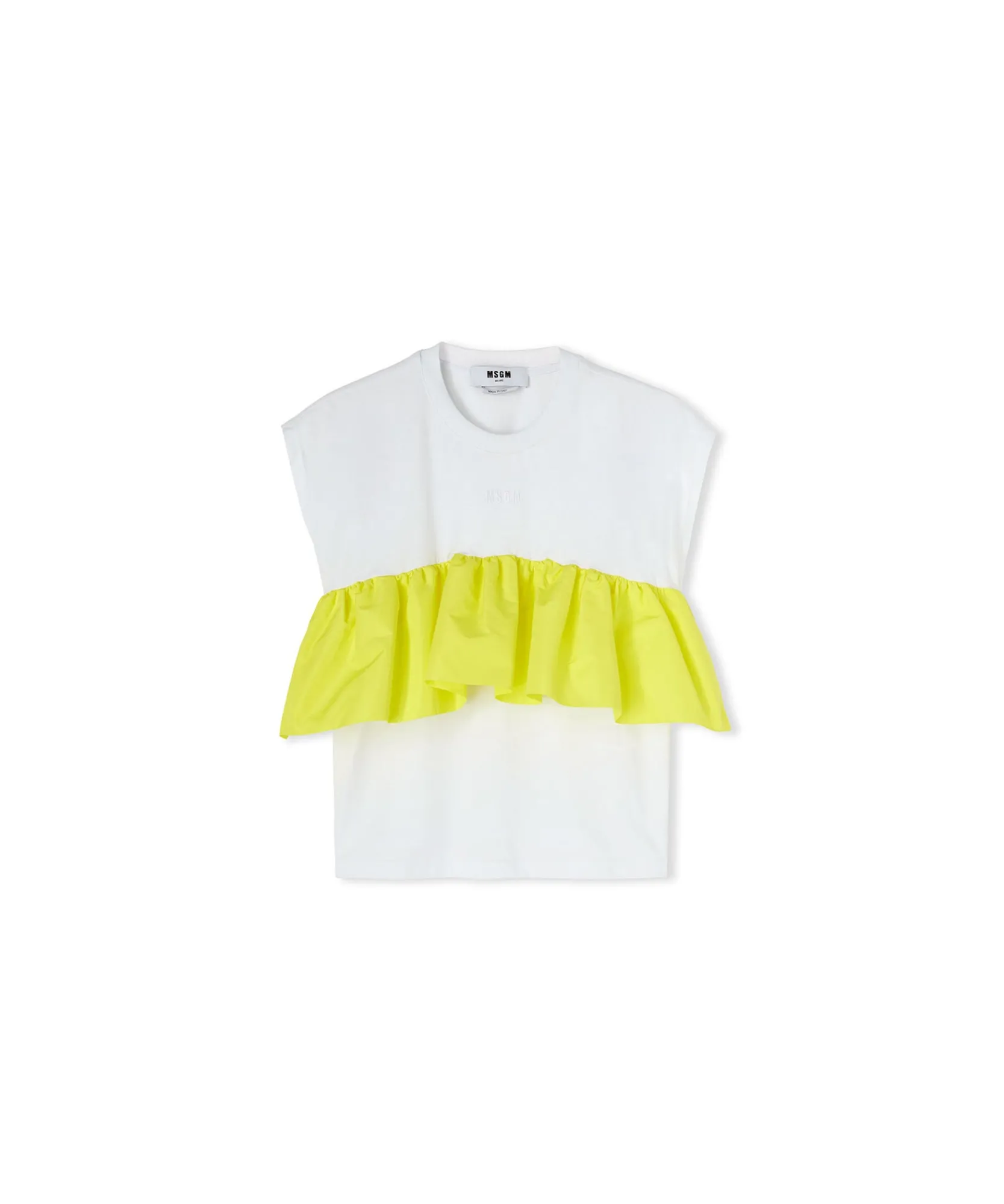 T-Shirt Girocollo In Cotone Con Balza In Taffeta Applicata^MSGM Sale