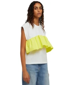 T-Shirt Girocollo In Cotone Con Balza In Taffeta Applicata^MSGM Sale
