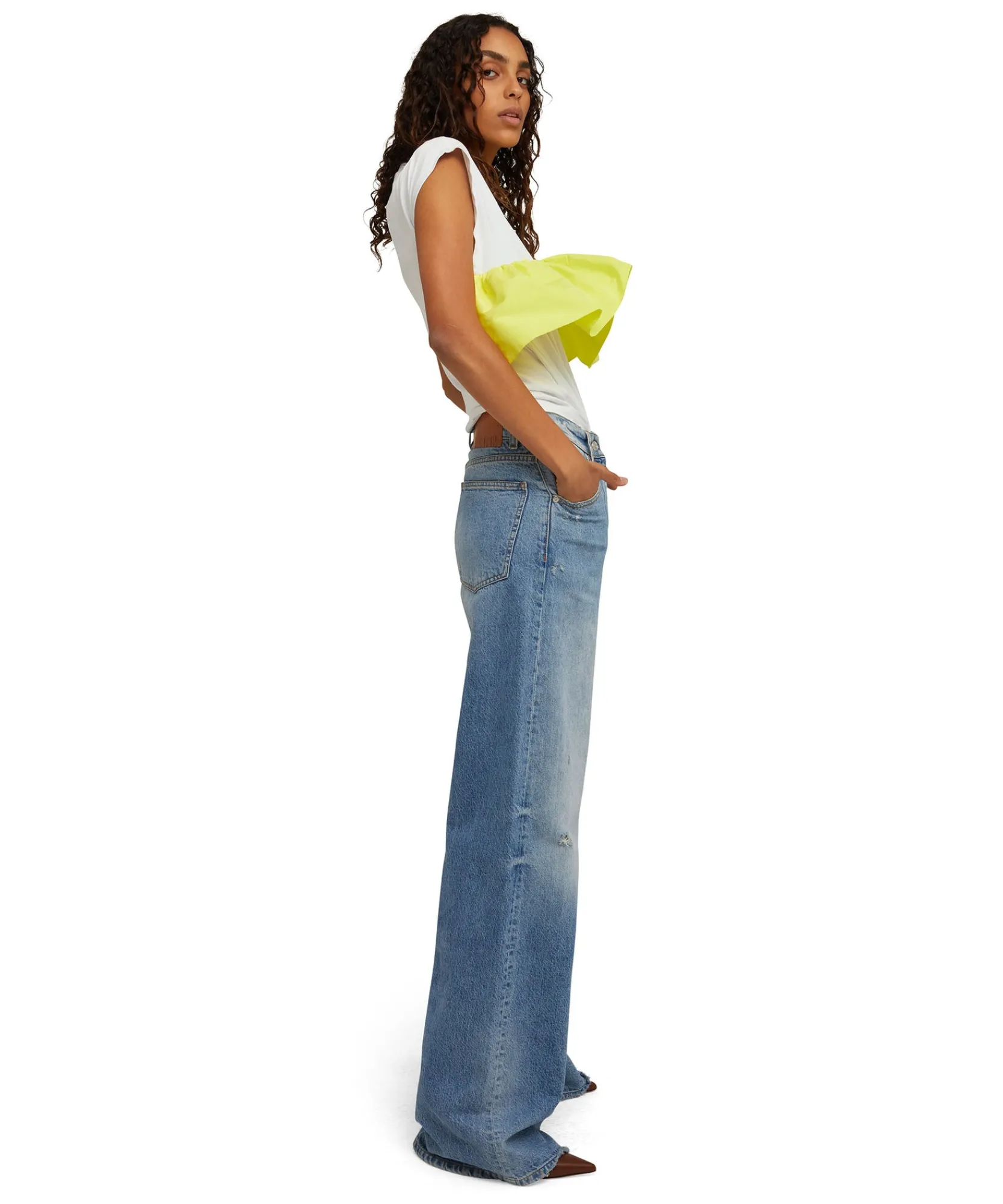 T-Shirt Girocollo In Cotone Con Balza In Taffeta Applicata^MSGM Sale