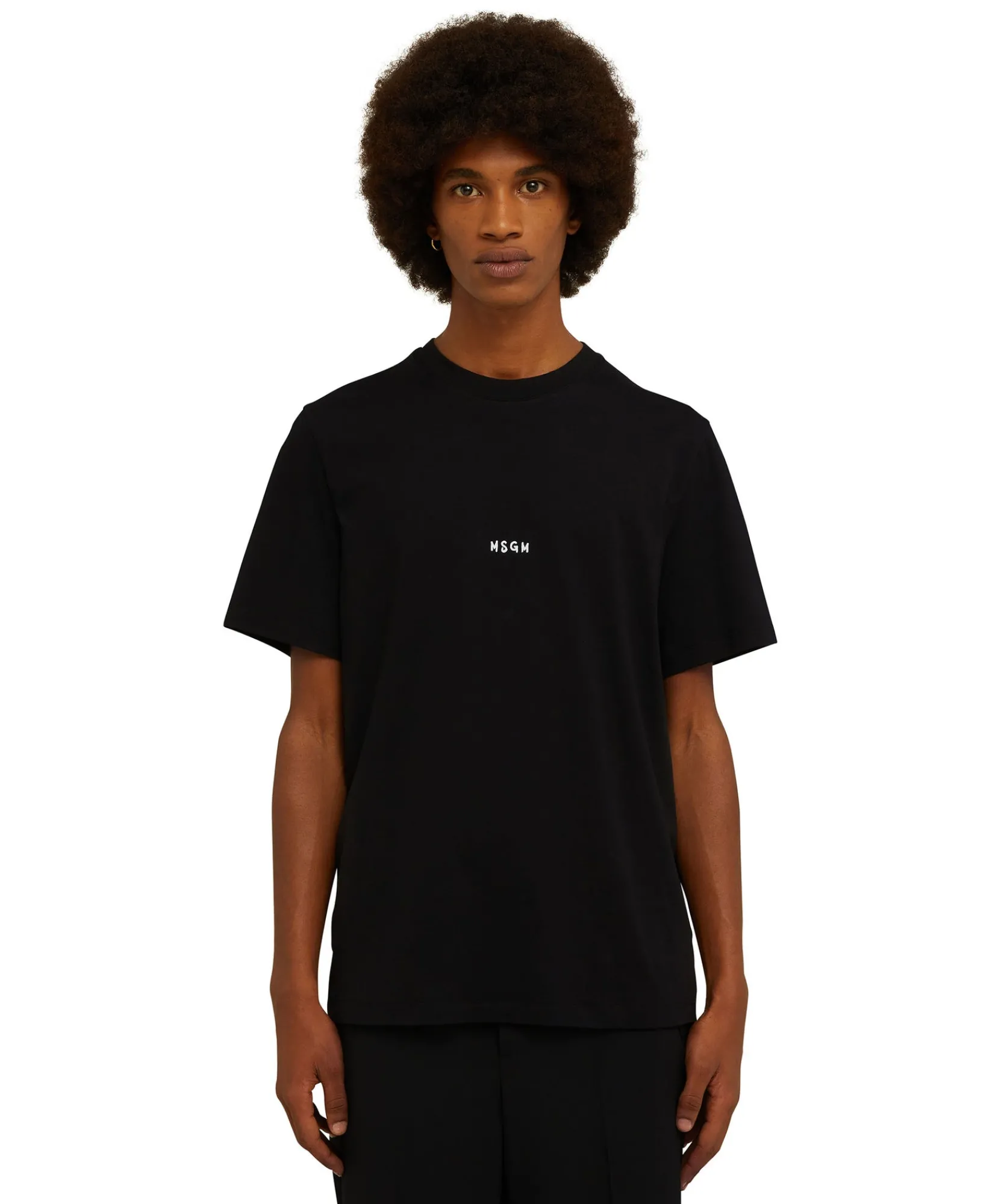 T-Shirt Girocollo In Cotone Con Micro Logo ^MSGM Fashion