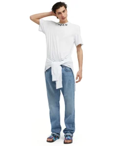 T-Shirt Girocollo In Cotone Con Logo Pennellato Posizionato Sul Collo^MSGM Store