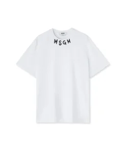 T-Shirt Girocollo In Cotone Con Logo Pennellato Posizionato Sul Collo^MSGM Store