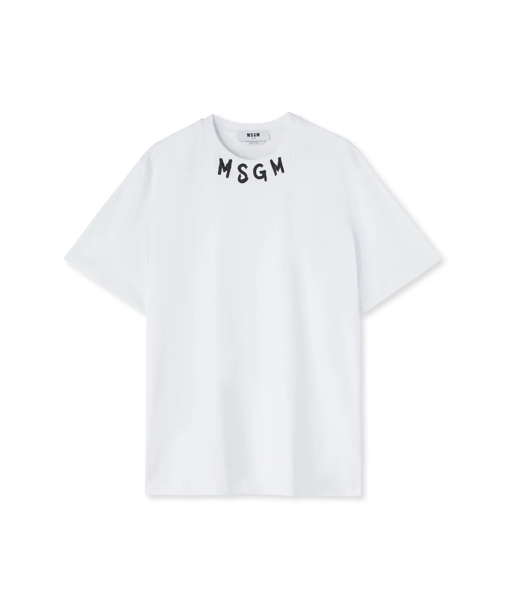 T-Shirt Girocollo In Cotone Con Logo Pennellato Posizionato Sul Collo^MSGM Store