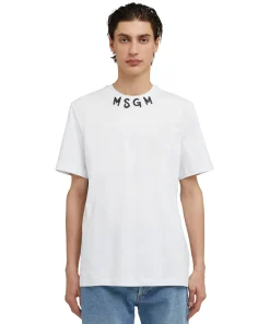 T-Shirt Girocollo In Cotone Con Logo Pennellato Posizionato Sul Collo^MSGM Store