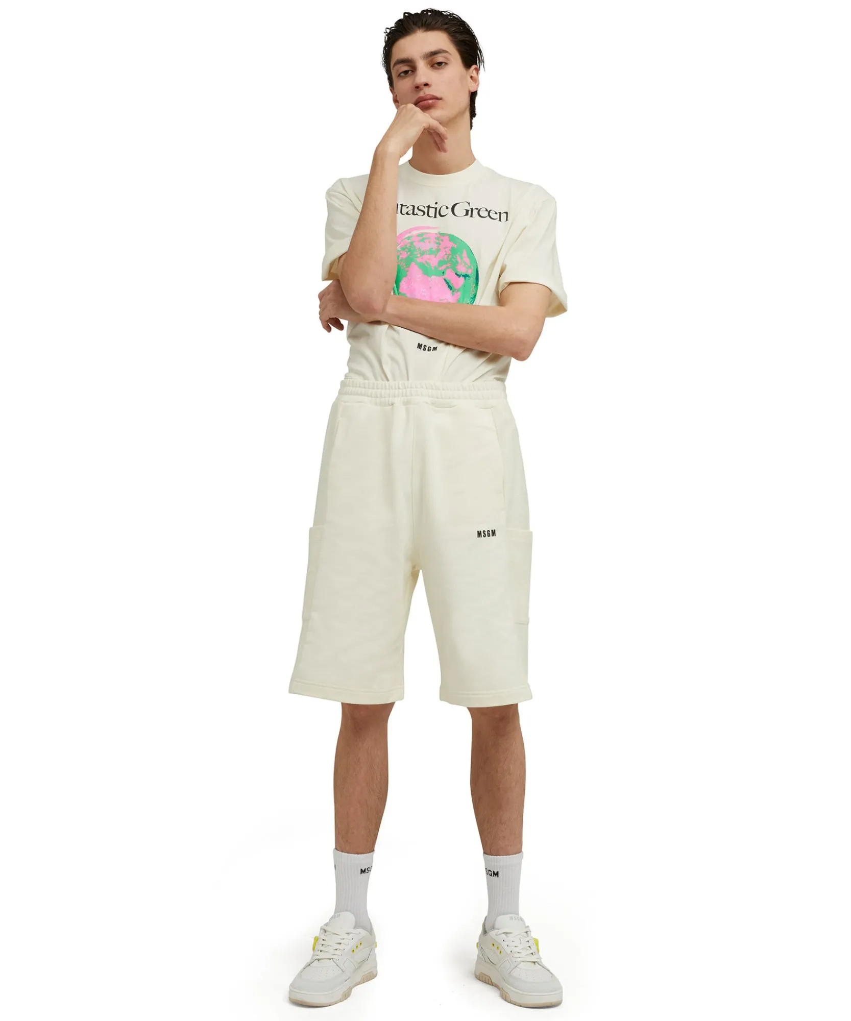 T-Shirt Girocollo In Cotone Organico Della Capsule Fantastic Green^MSGM Fashion