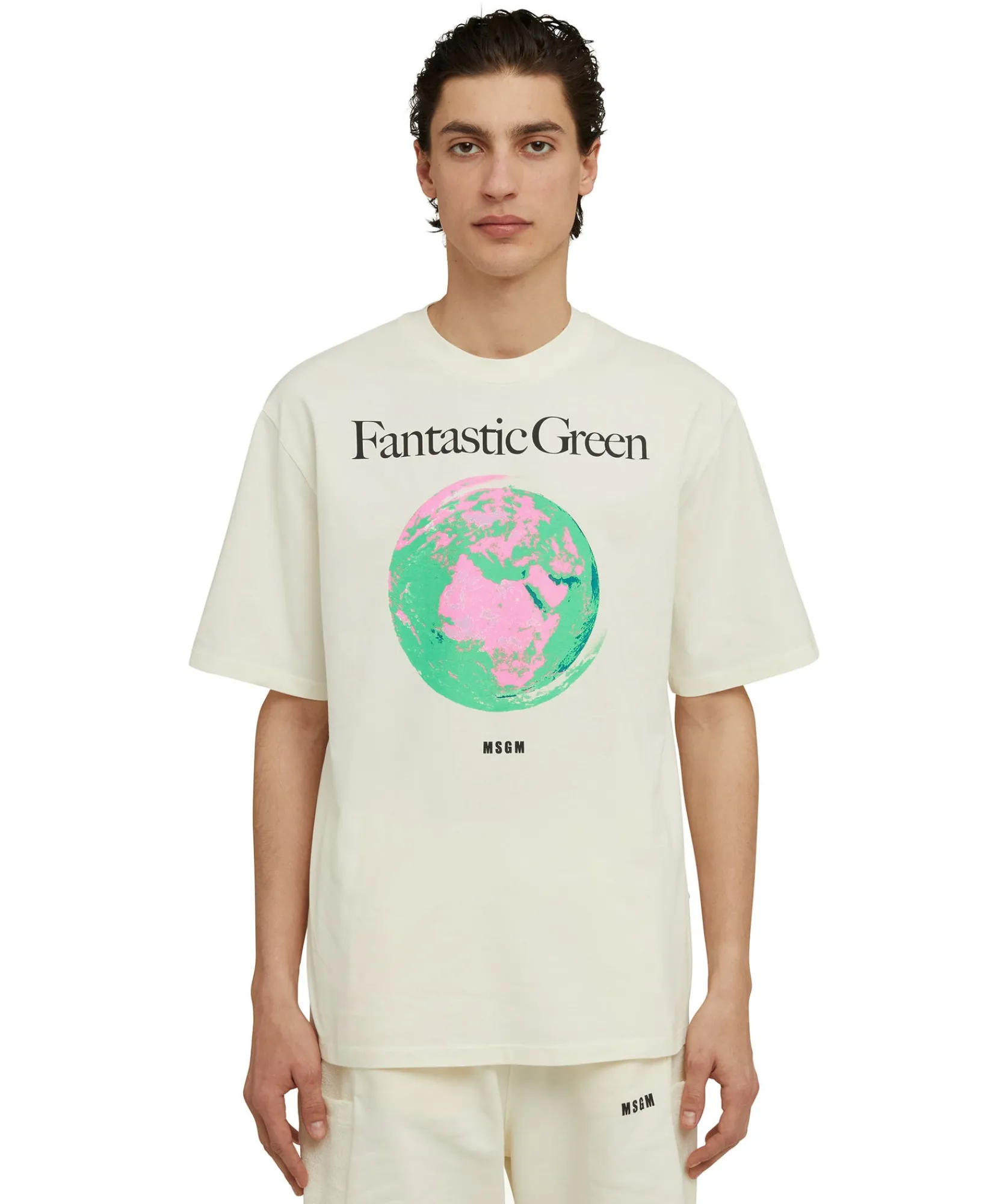 T-Shirt Girocollo In Cotone Organico Della Capsule Fantastic Green^MSGM Fashion