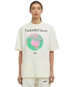 T-Shirt Girocollo In Cotone Organico Della Capsule Fantastic Green^MSGM Fashion