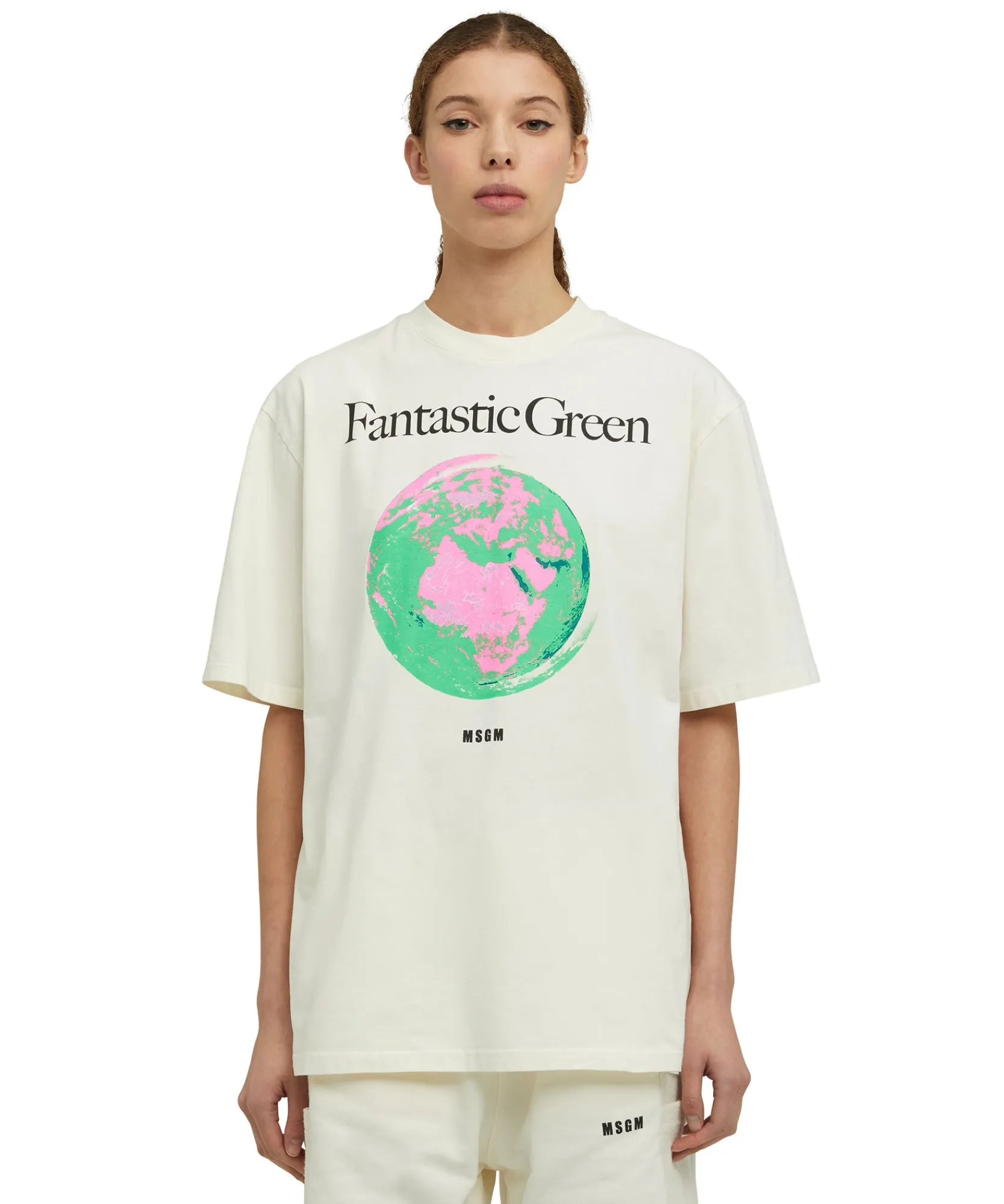 T-Shirt Girocollo In Cotone Organico Della Capsule Fantastic Green^MSGM Fashion