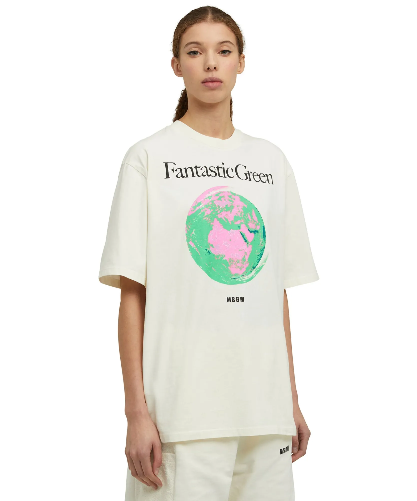 T-Shirt Girocollo In Cotone Organico Della Capsule Fantastic Green^MSGM Fashion