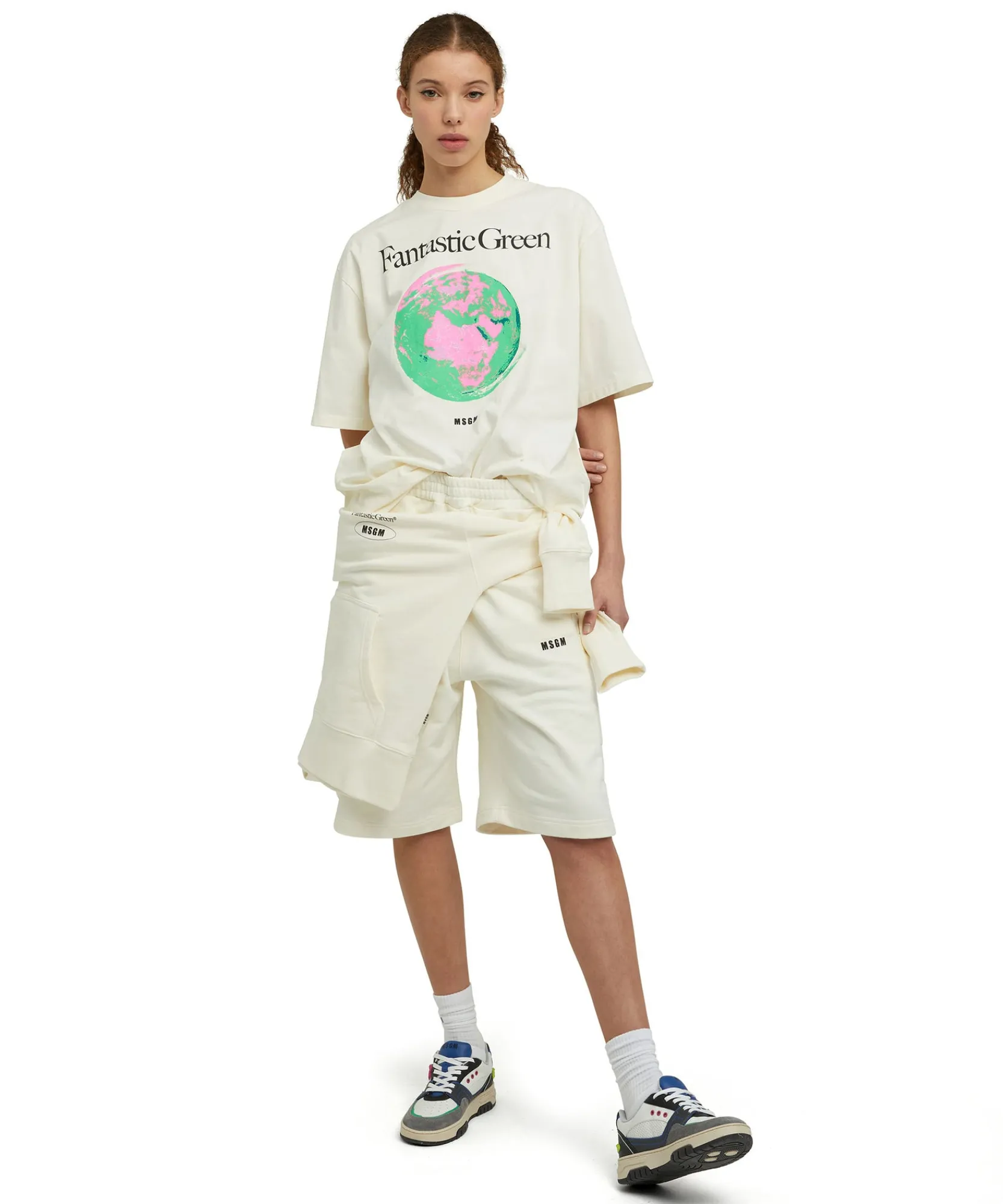 T-Shirt Girocollo In Cotone Organico Della Capsule Fantastic Green^MSGM Fashion