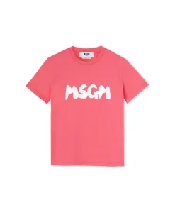 T-Shirt Girocollo In Cotone Con Nuovo Logo Pennellato^MSGM Hot