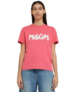 T-Shirt Girocollo In Cotone Con Nuovo Logo Pennellato^MSGM Hot