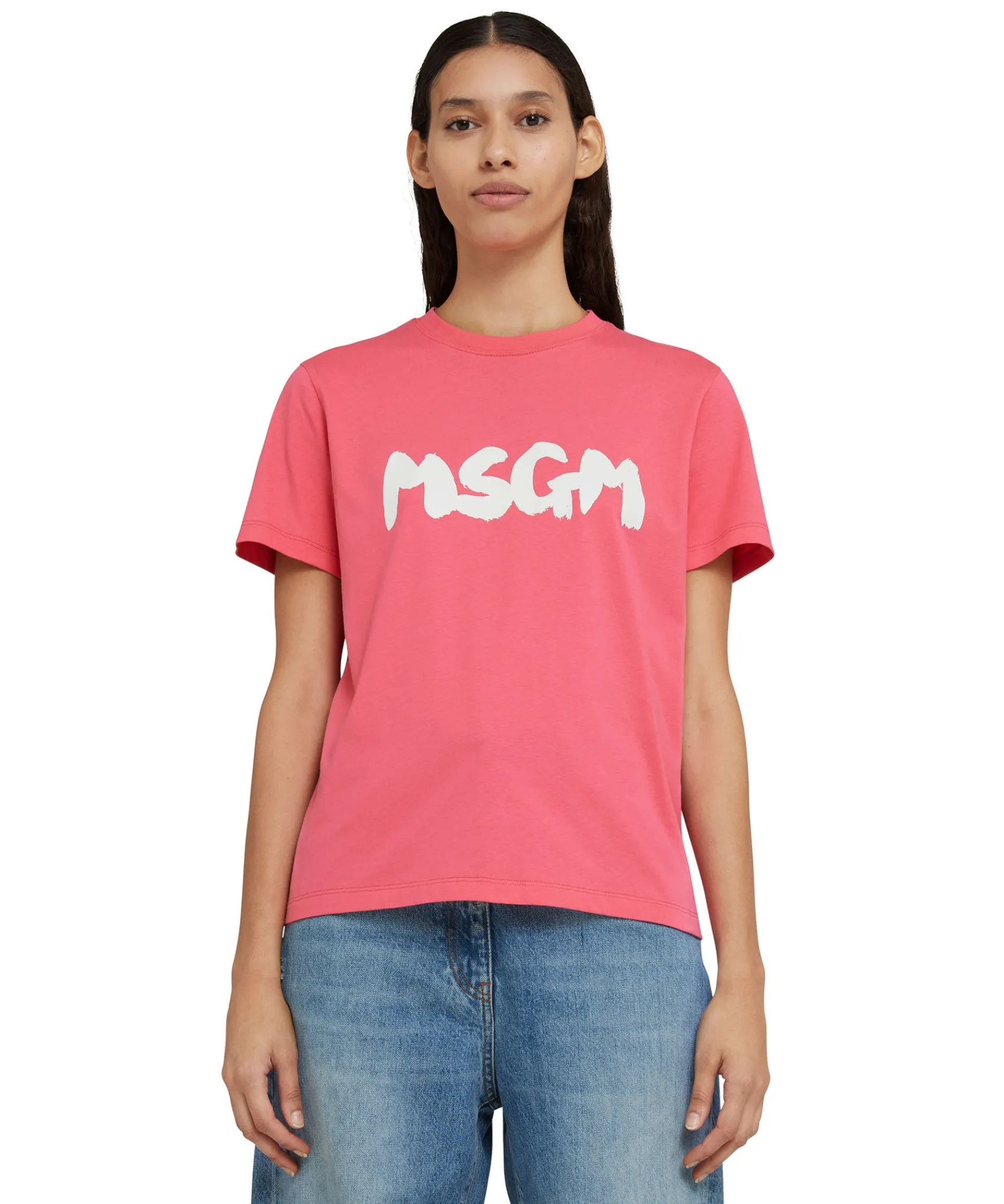 T-Shirt Girocollo In Cotone Con Nuovo Logo Pennellato^MSGM Hot