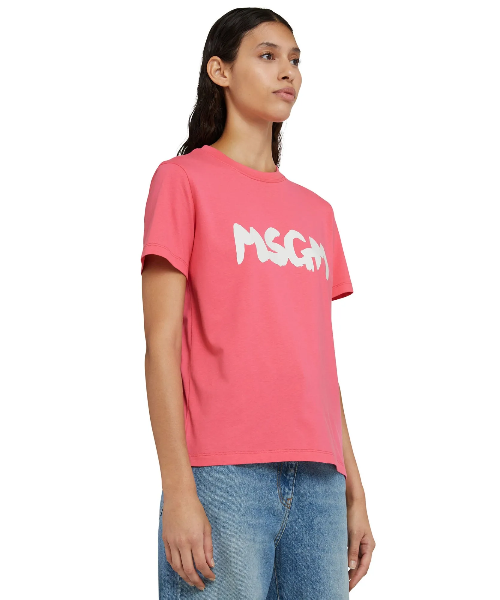 T-Shirt Girocollo In Cotone Con Nuovo Logo Pennellato^MSGM Hot