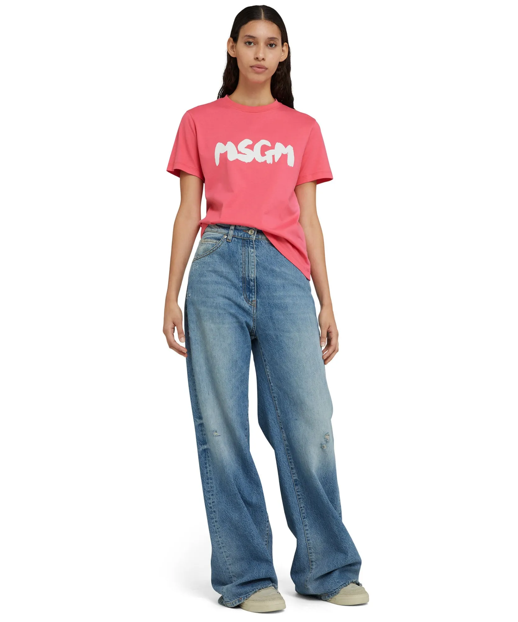 T-Shirt Girocollo In Cotone Con Nuovo Logo Pennellato^MSGM Hot