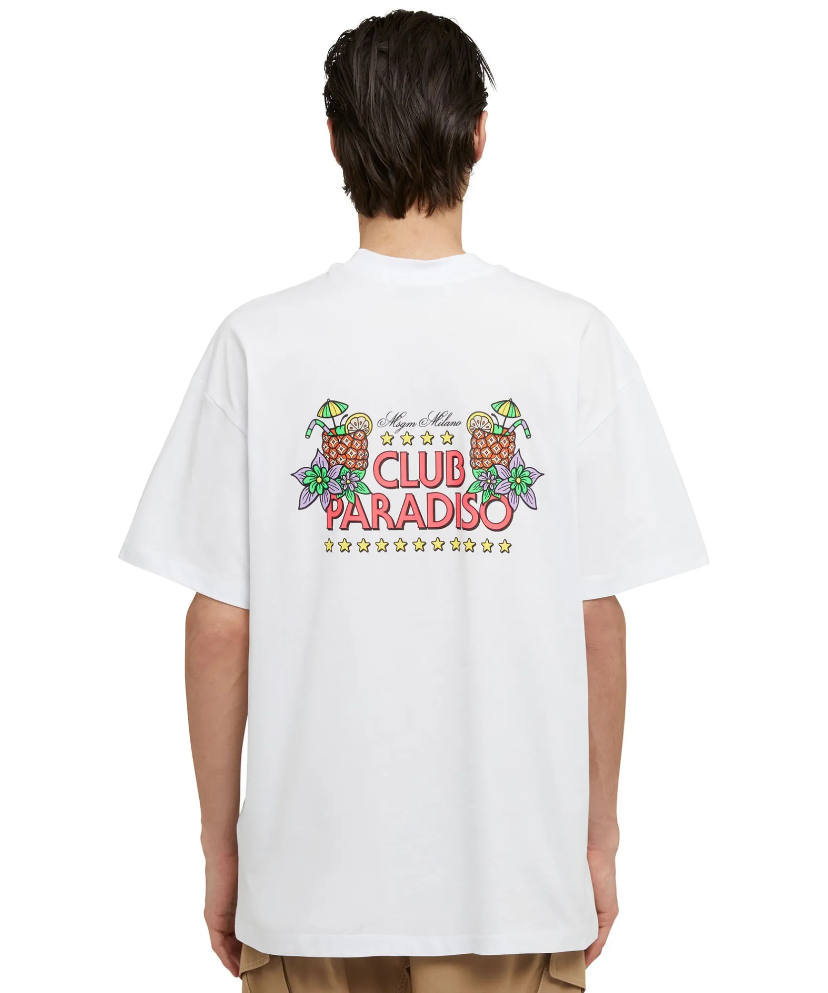 T-Shirt Girocollo In Cotone Tinta Unita Con Grafica "Club Paradiso"^MSGM Cheap