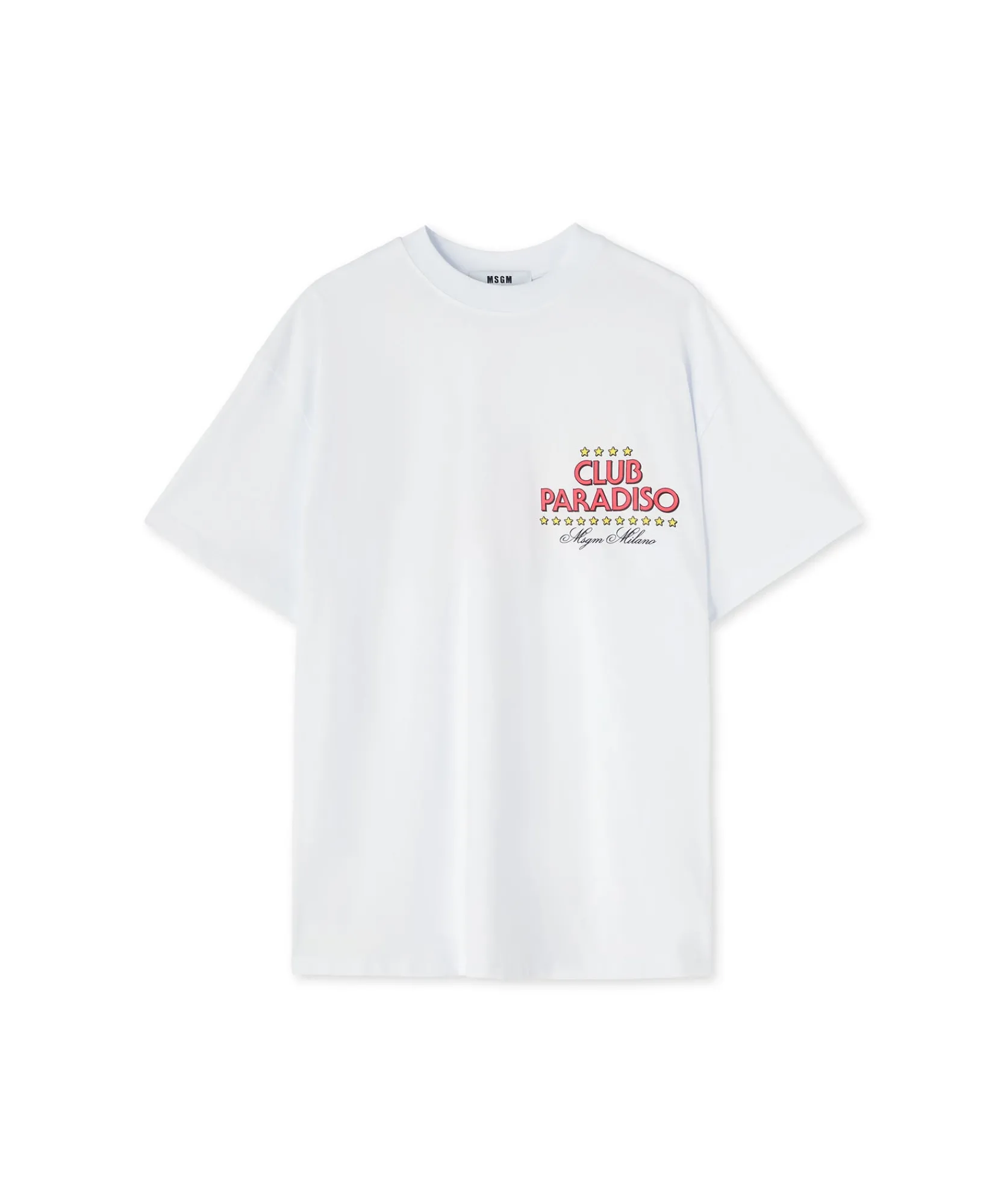 T-Shirt Girocollo In Cotone Tinta Unita Con Grafica "Club Paradiso"^MSGM Cheap