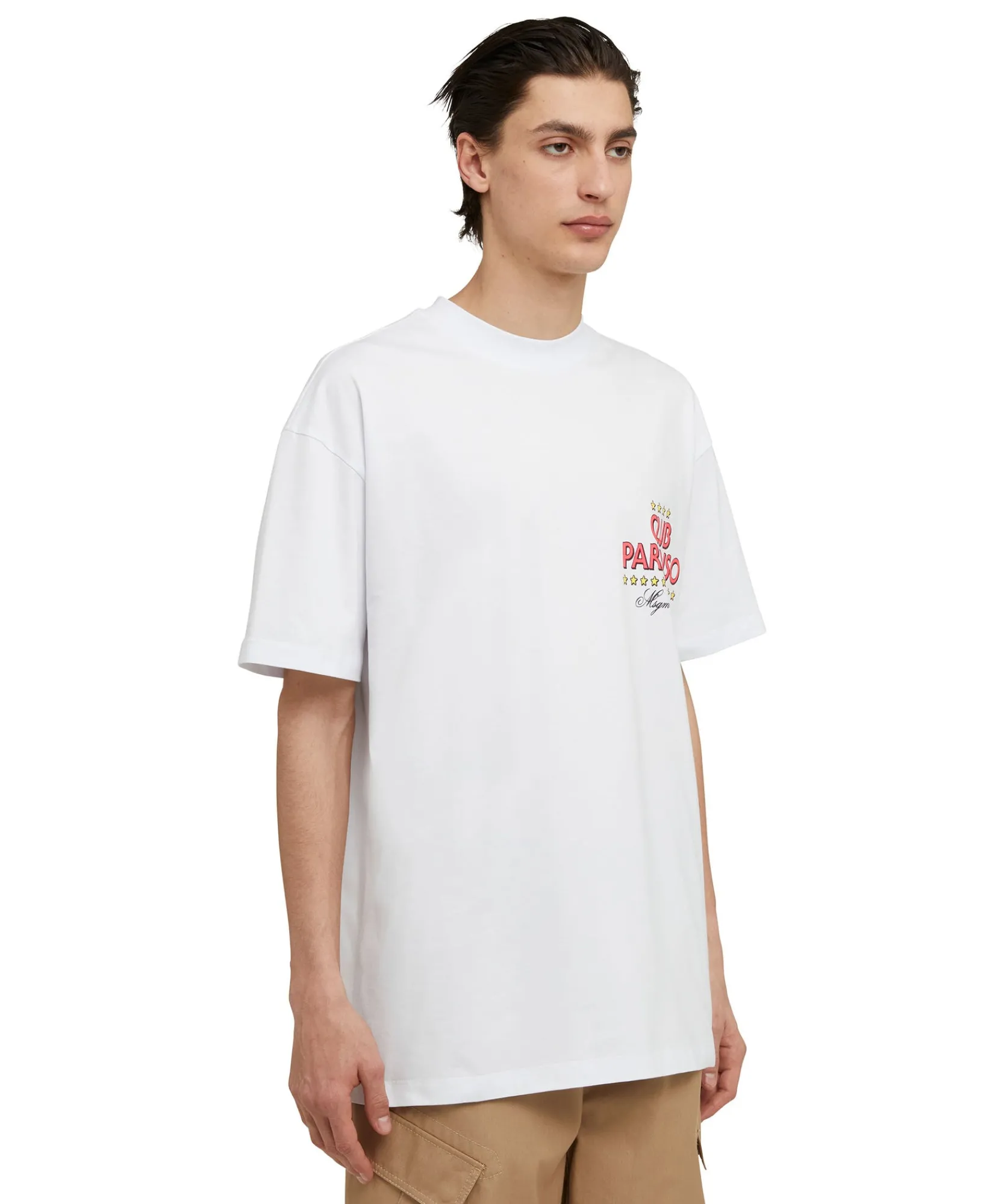 T-Shirt Girocollo In Cotone Tinta Unita Con Grafica "Club Paradiso"^MSGM Cheap