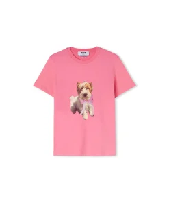 T-Shirt Girocollo In Cotone Con Stampa^MSGM Online