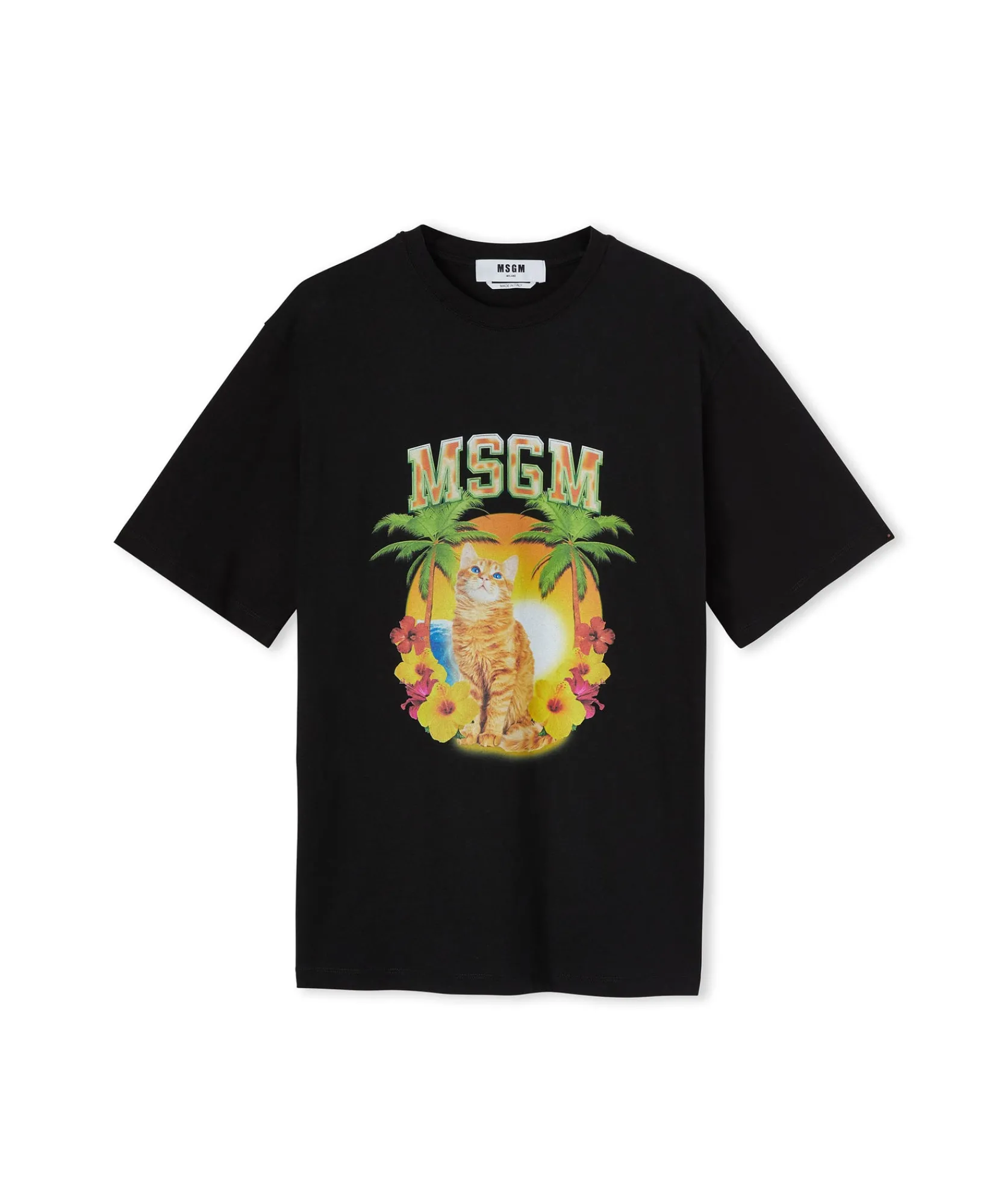 T-Shirt Girocollo In Cotone Con Grafica "College Cat"^MSGM Fashion