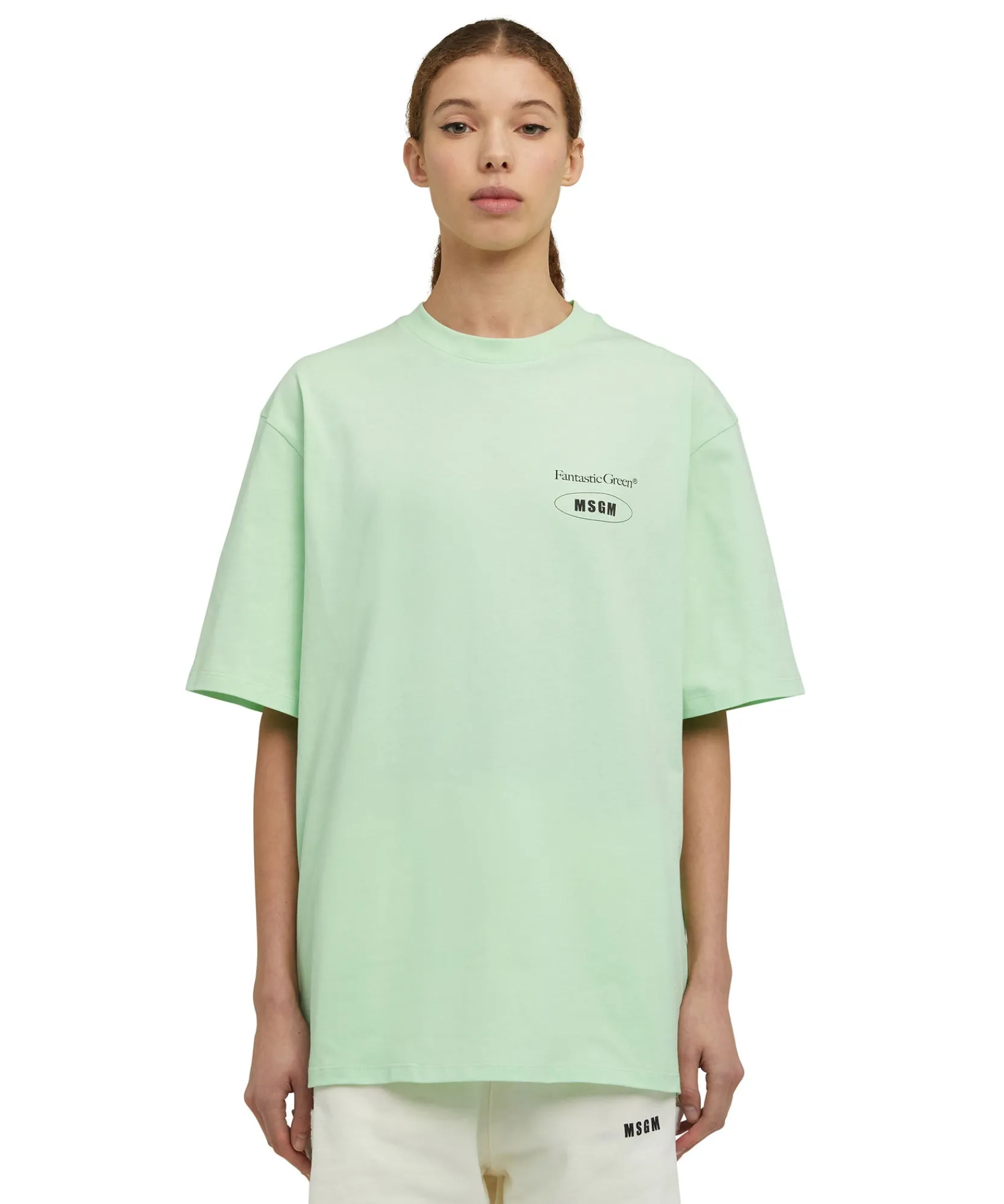 T-Shirt Girocollo In Cotone Organico Della Capsule Fantastic Green^MSGM Fashion