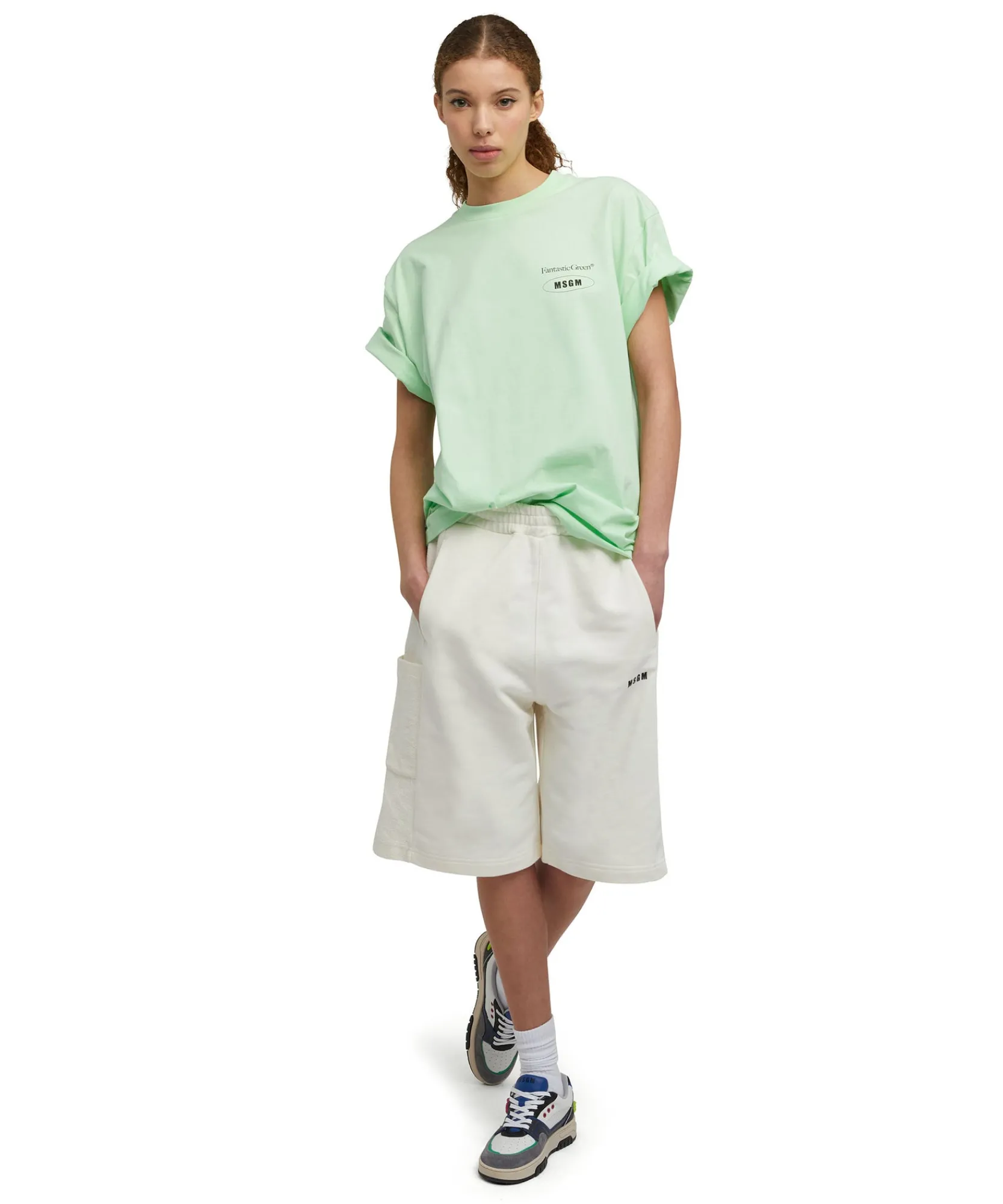 T-Shirt Girocollo In Cotone Organico Della Capsule Fantastic Green^MSGM Fashion
