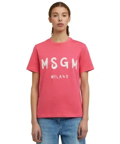 T-Shirt Girocollo In Cotone Con Logo Pennellato^MSGM Shop