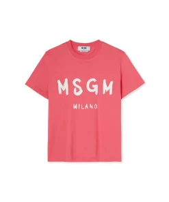 T-Shirt Girocollo In Cotone Con Logo Pennellato^MSGM Shop