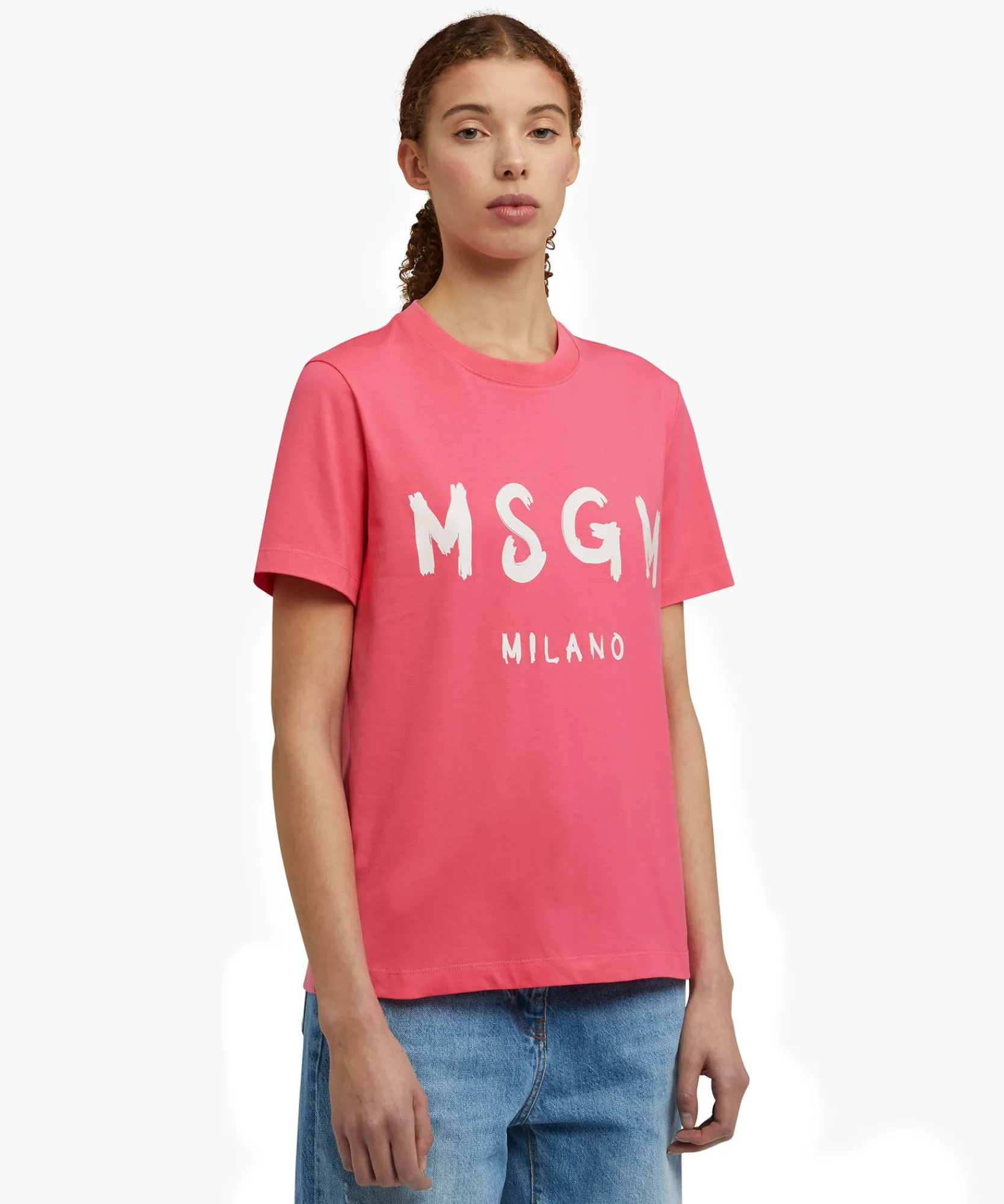 T-Shirt Girocollo In Cotone Con Logo Pennellato^MSGM Shop