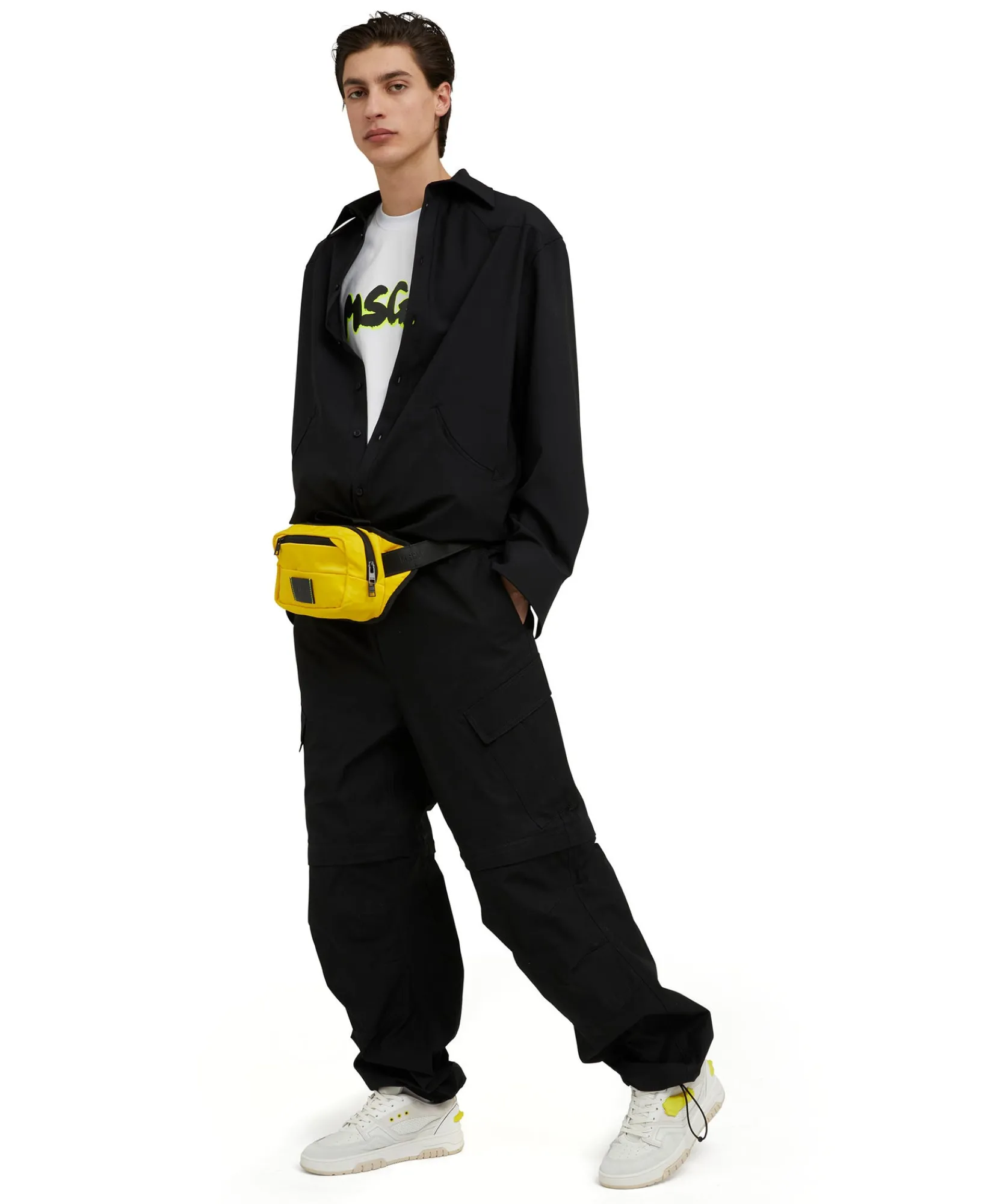 T-Shirt Girocollo In Cotone Con Nuovo Logo Pennellato Con Ombra Fluo^MSGM Fashion