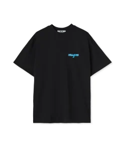 T-Shirt Girocollo In Cotone Con Logo Multicolor Corsivo Ricamato^MSGM New