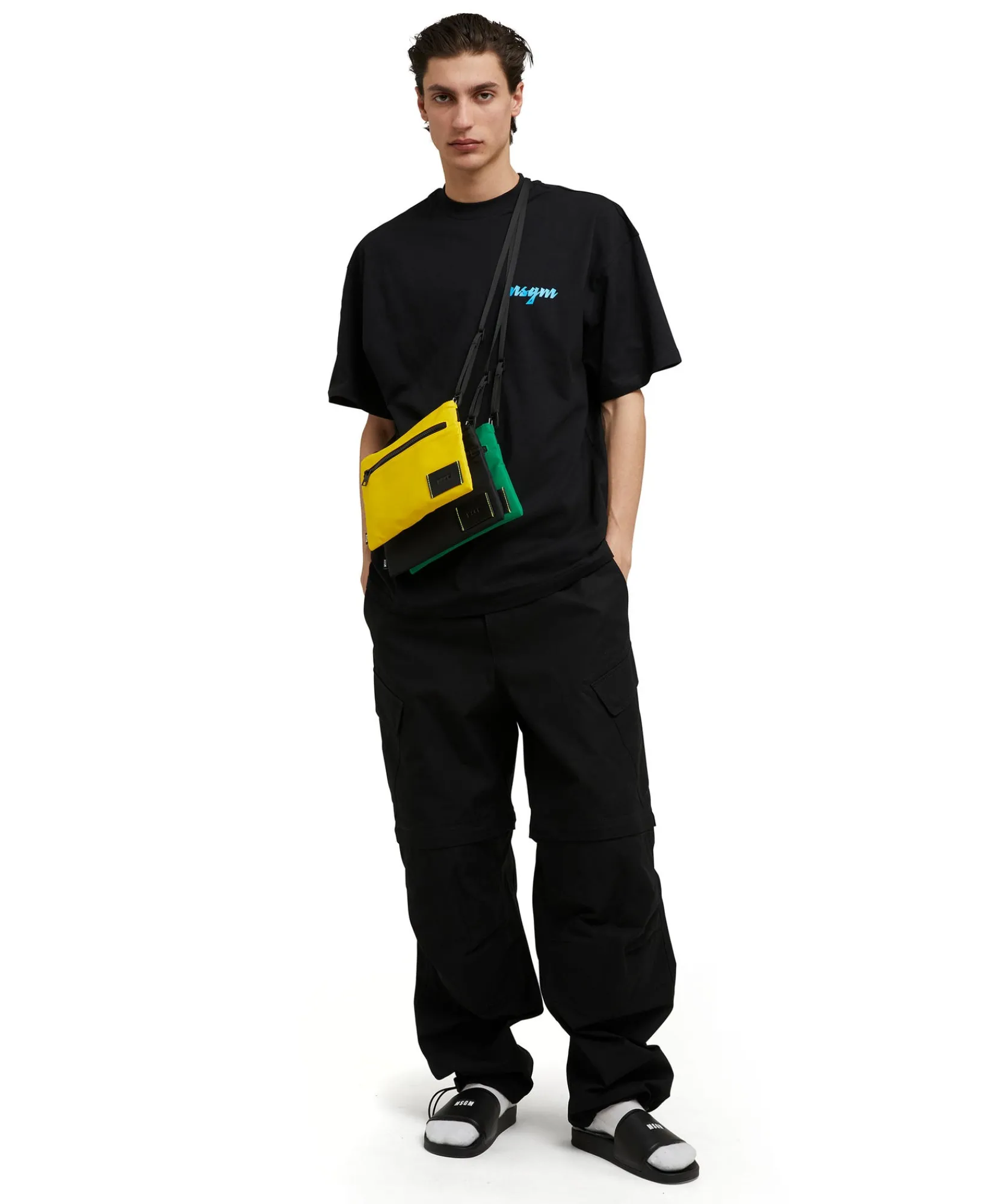T-Shirt Girocollo In Cotone Con Logo Multicolor Corsivo Ricamato^MSGM New