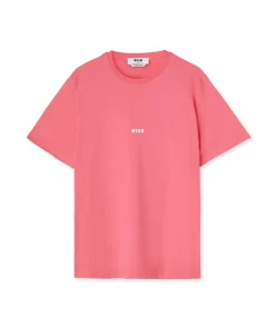 T-Shirt Girocollo In Cotone Tinta Unita Con Micro Logo ^MSGM New
