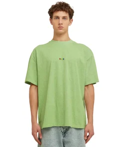 T-Shirt Girocollo In Cotone Melange Con Micro Logo Rainbow Ricamato^MSGM Sale
