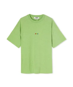 T-Shirt Girocollo In Cotone Melange Con Micro Logo Rainbow Ricamato^MSGM Sale