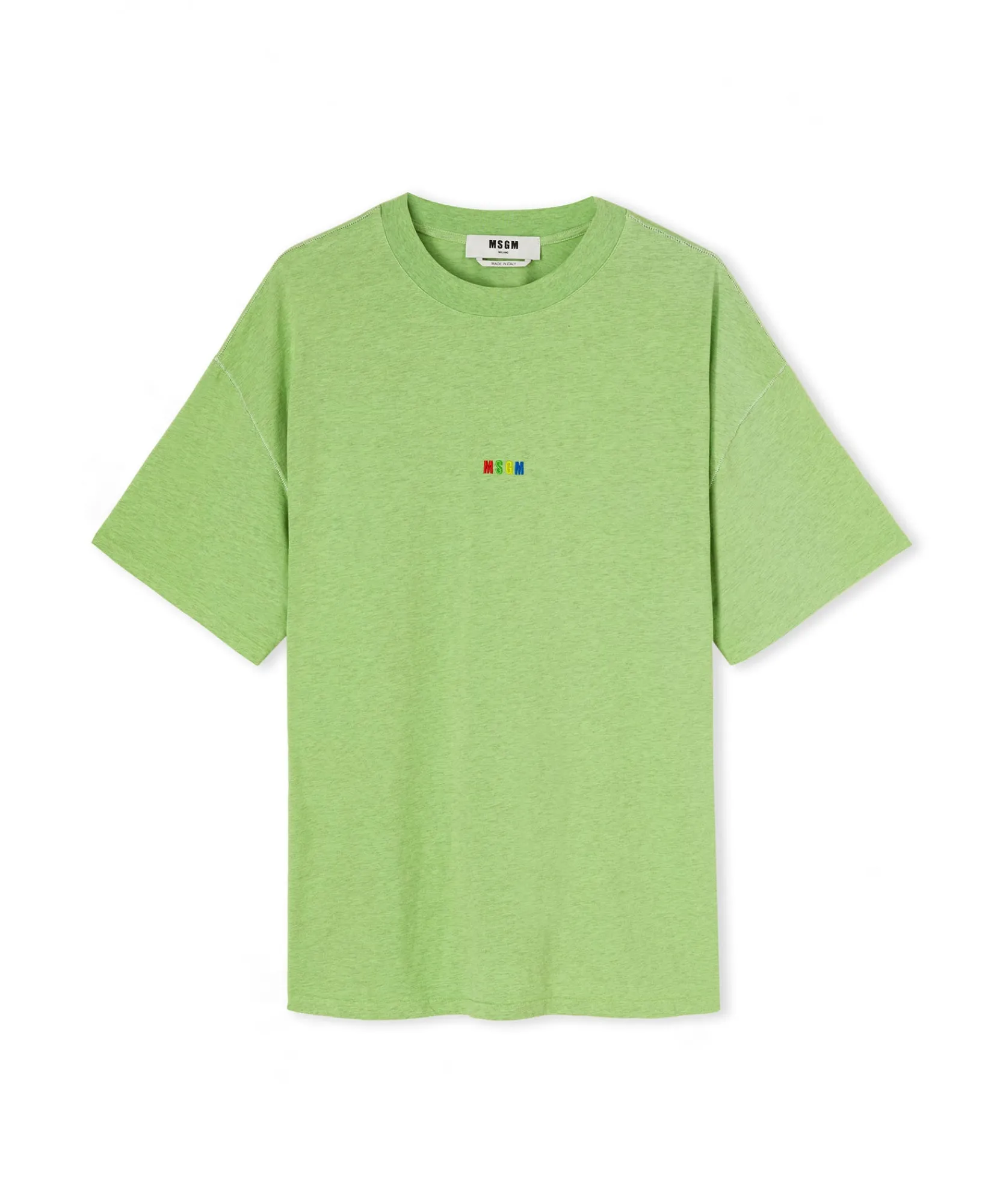 T-Shirt Girocollo In Cotone Melange Con Micro Logo Rainbow Ricamato^MSGM Sale