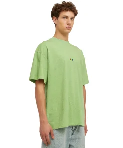 T-Shirt Girocollo In Cotone Melange Con Micro Logo Rainbow Ricamato^MSGM Sale