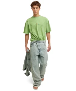 T-Shirt Girocollo In Cotone Melange Con Micro Logo Rainbow Ricamato^MSGM Sale
