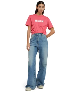 T-Shirt Girocollo In Cotone Con Logo ^MSGM Sale