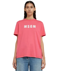 T-Shirt Girocollo In Cotone Con Logo ^MSGM Sale