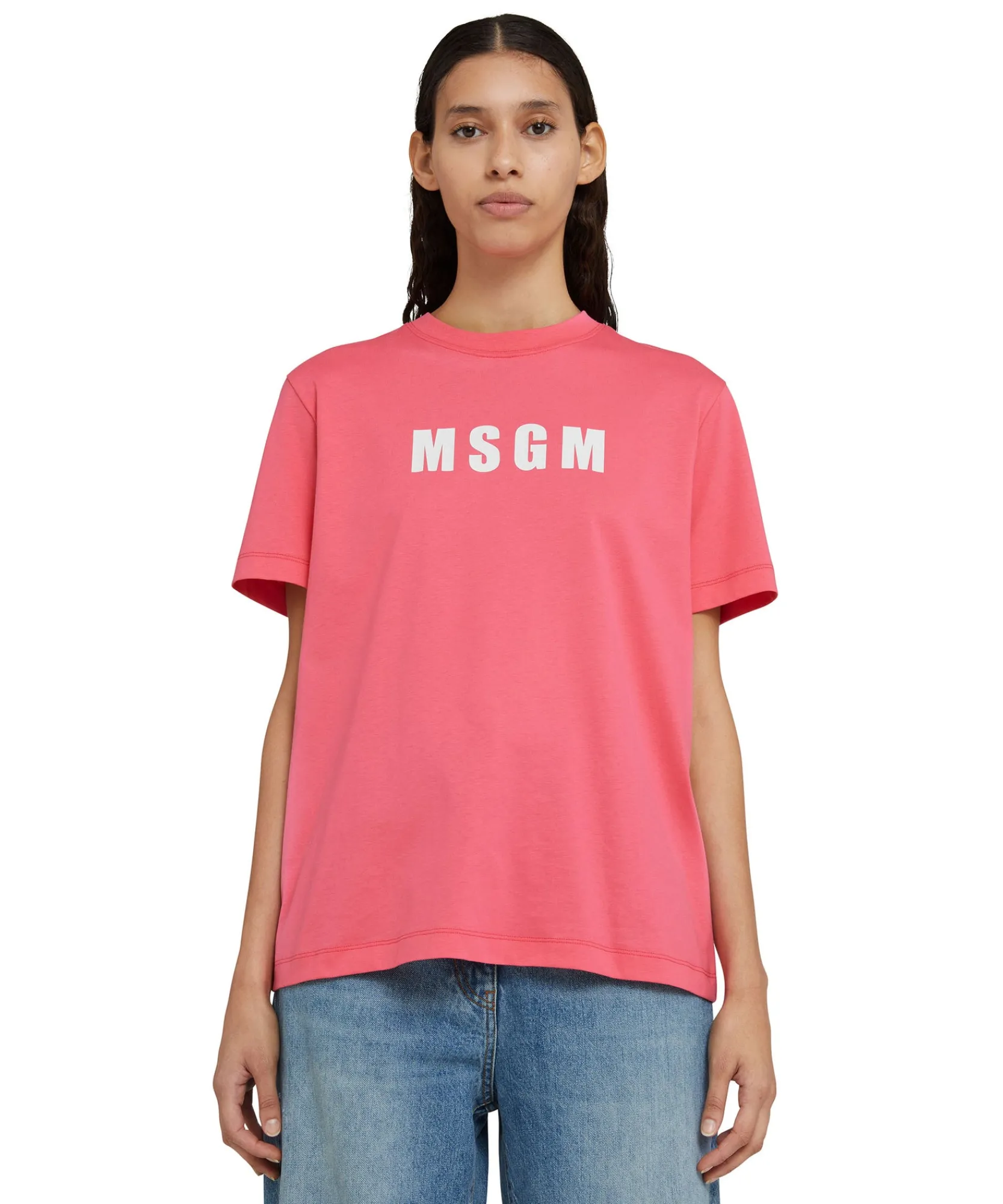 T-Shirt Girocollo In Cotone Con Logo ^MSGM Sale