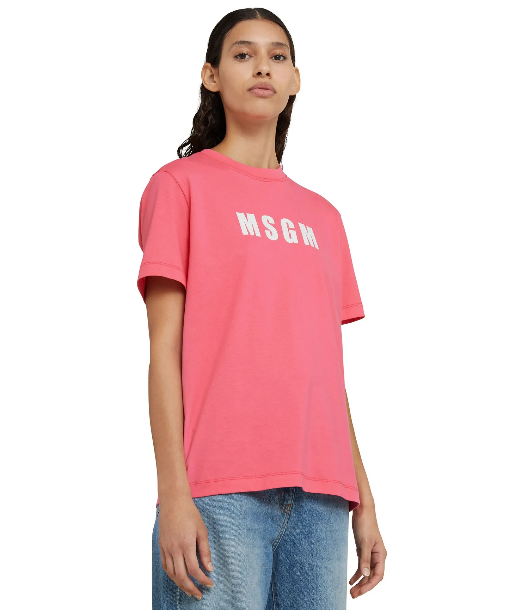 T-Shirt Girocollo In Cotone Con Logo ^MSGM Sale