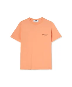T-Shirt Girocollo In Cotone Con Logo Multicolor Corsivo Ricamato^MSGM Flash Sale