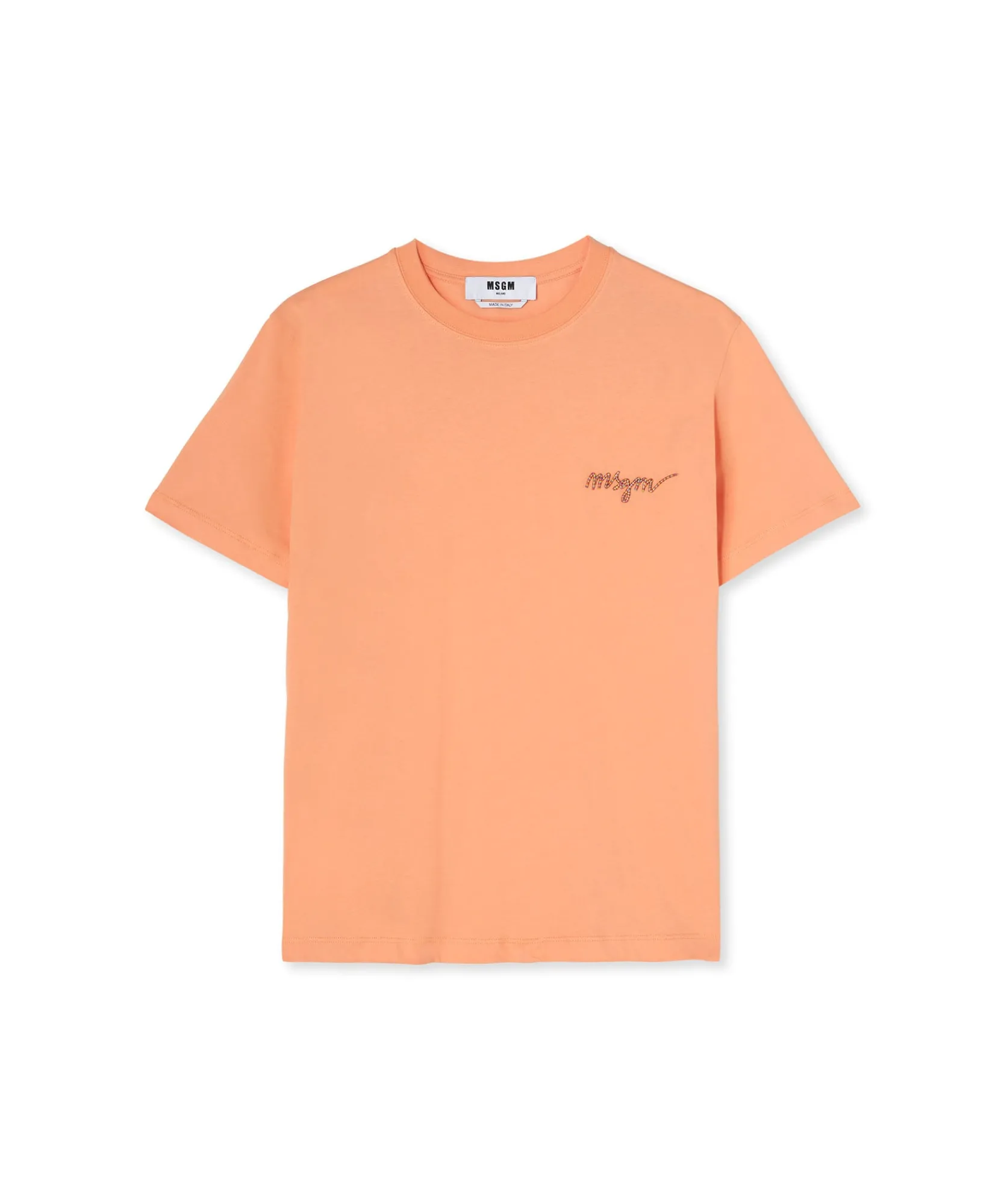 T-Shirt Girocollo In Cotone Con Logo Multicolor Corsivo Ricamato^MSGM Flash Sale