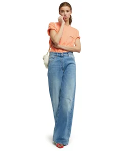T-Shirt Girocollo In Cotone Con Logo Multicolor Corsivo Ricamato^MSGM Flash Sale