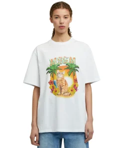 T-Shirt Girocollo In Cotone Con Grafica "College Cat"^MSGM Cheap