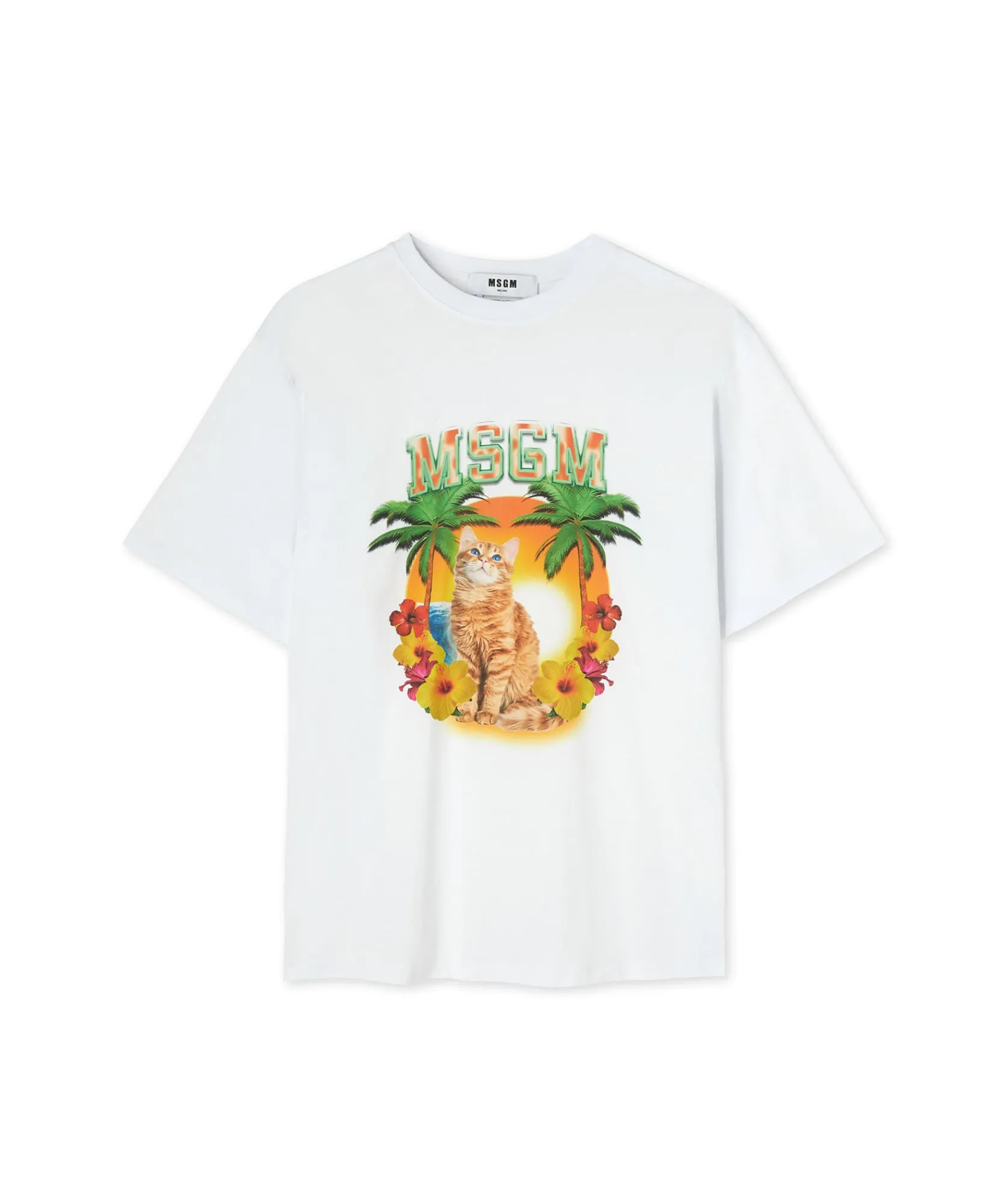 T-Shirt Girocollo In Cotone Con Grafica "College Cat"^MSGM Cheap