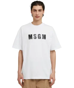 T-Shirt Girocollo In Cotone Con Logo ^MSGM Outlet