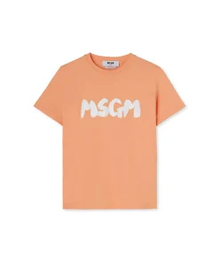T-Shirt Girocollo In Cotone Con Nuovo Logo Pennellato^MSGM Best