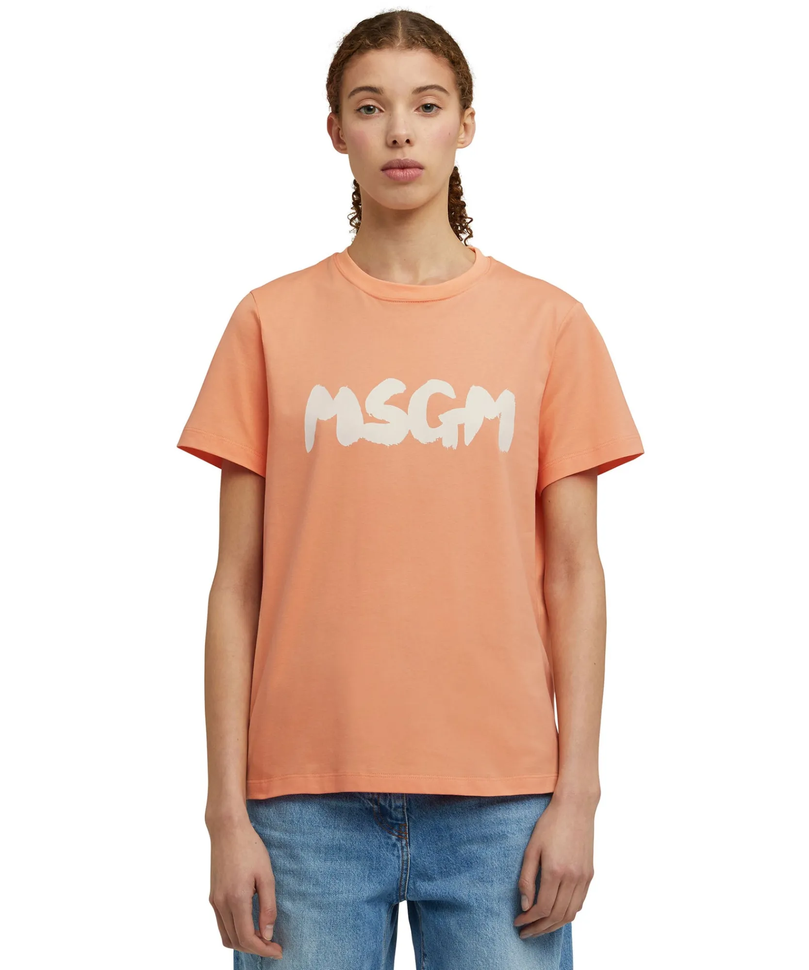 T-Shirt Girocollo In Cotone Con Nuovo Logo Pennellato^MSGM Best